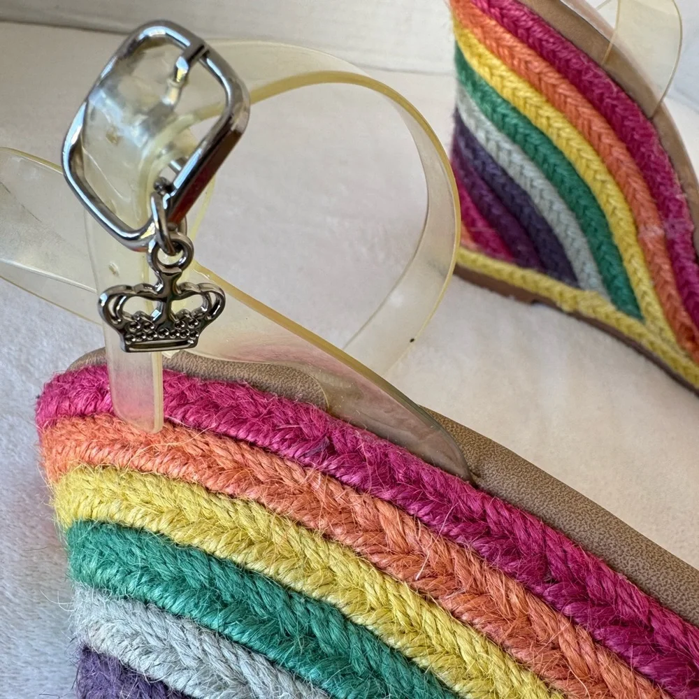Juicy Couture Rainbow Espadrille Wedge Womens Sandals And Rhinestone Logo Sz 7.5